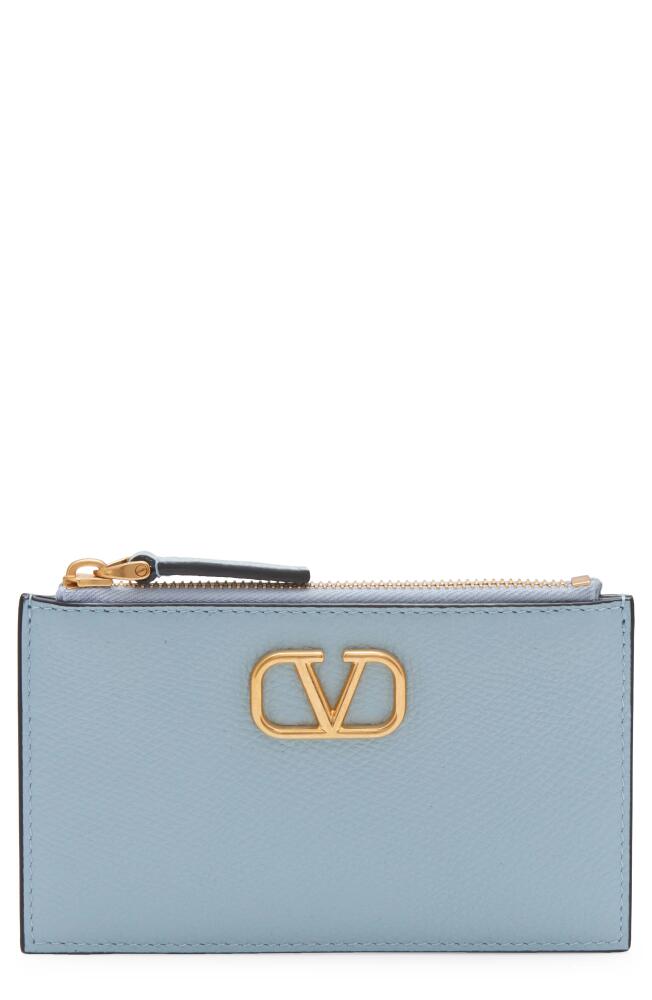 Valentino Garavani VLOGO Leather Coin Card Case in Blue Porcellana Cover