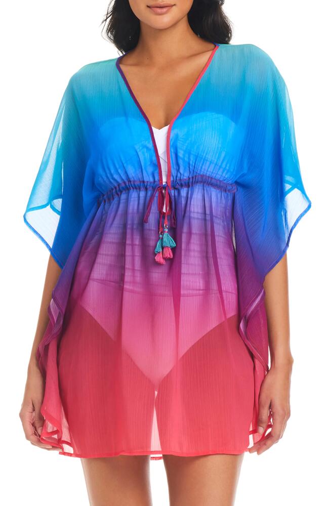 Rod Beattie Heat of the Moment Chiffon Cover-Up Caftan in Blue/Pink Multi Cover