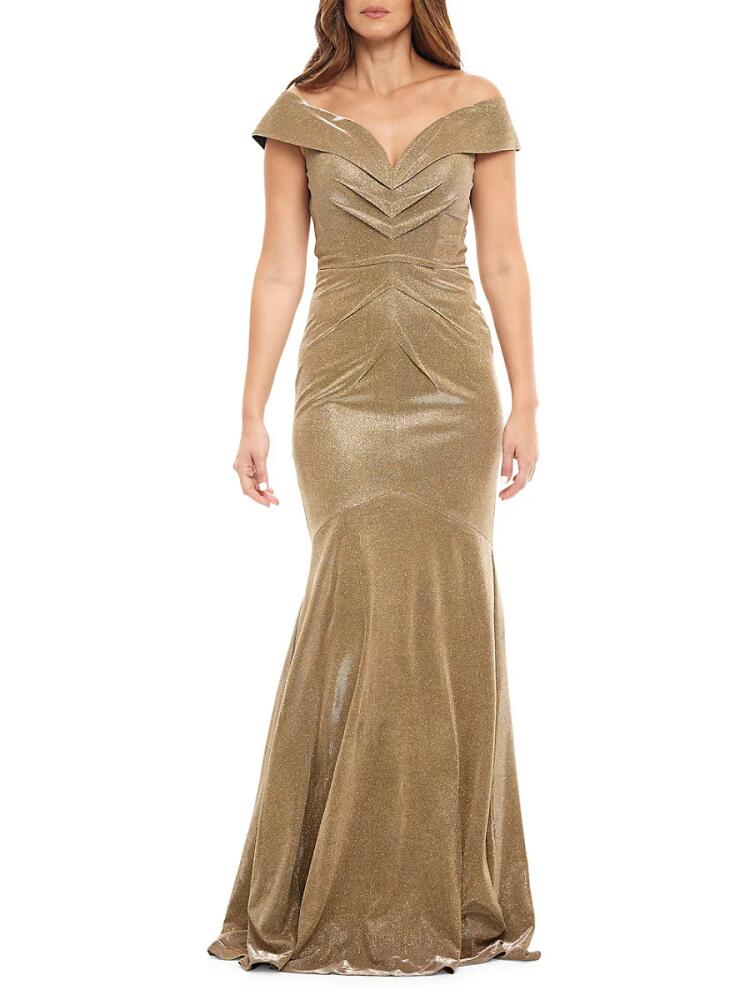 Rene Ruiz Collection Women's Ruched Mermaid Gown - Metallic Gold Cover