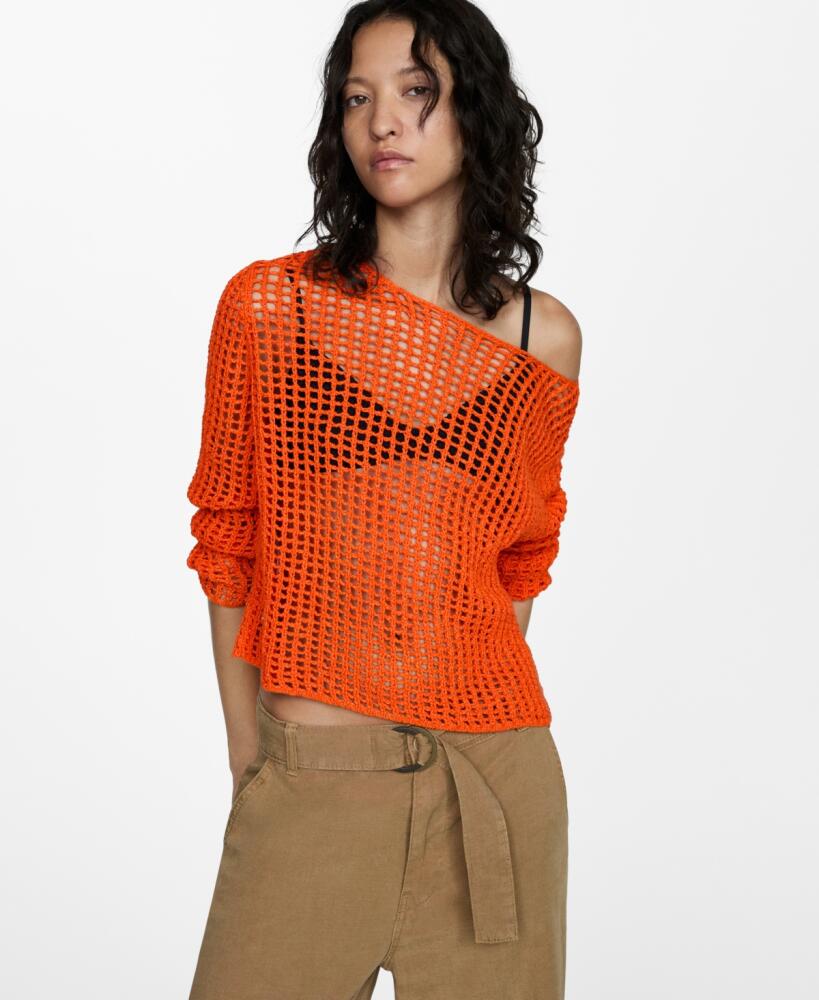 Mango Women's Openwork Knit Sweater - Orange Cover