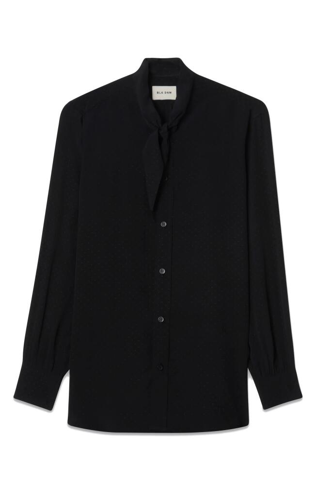 BLK DNM 69 Tie Neck Button-Up Shirt in Black Dot Jacquard Cover