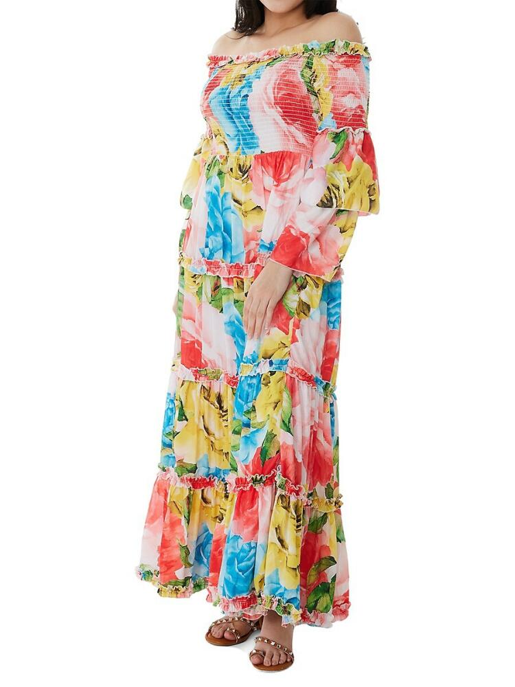 Ranee's Women's Floral Tiered Cover Up Maxi Dress - Yellow Multi Cover