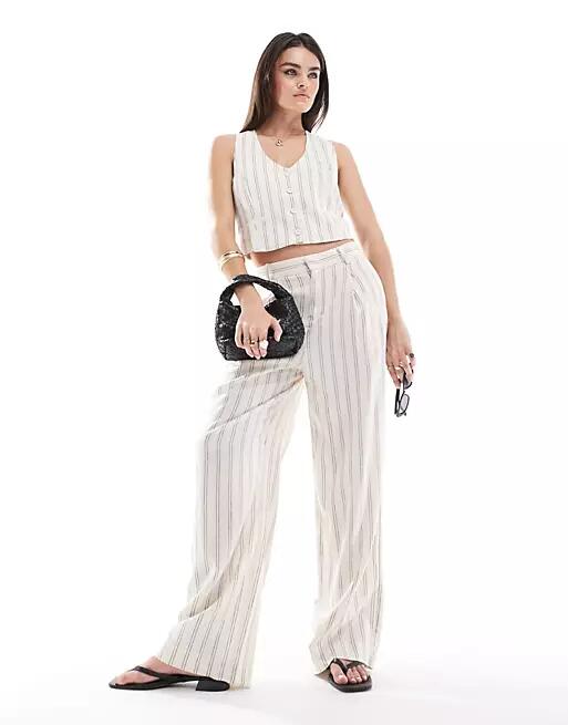 Mango stripe linen mix pants in white - part of a set Cover