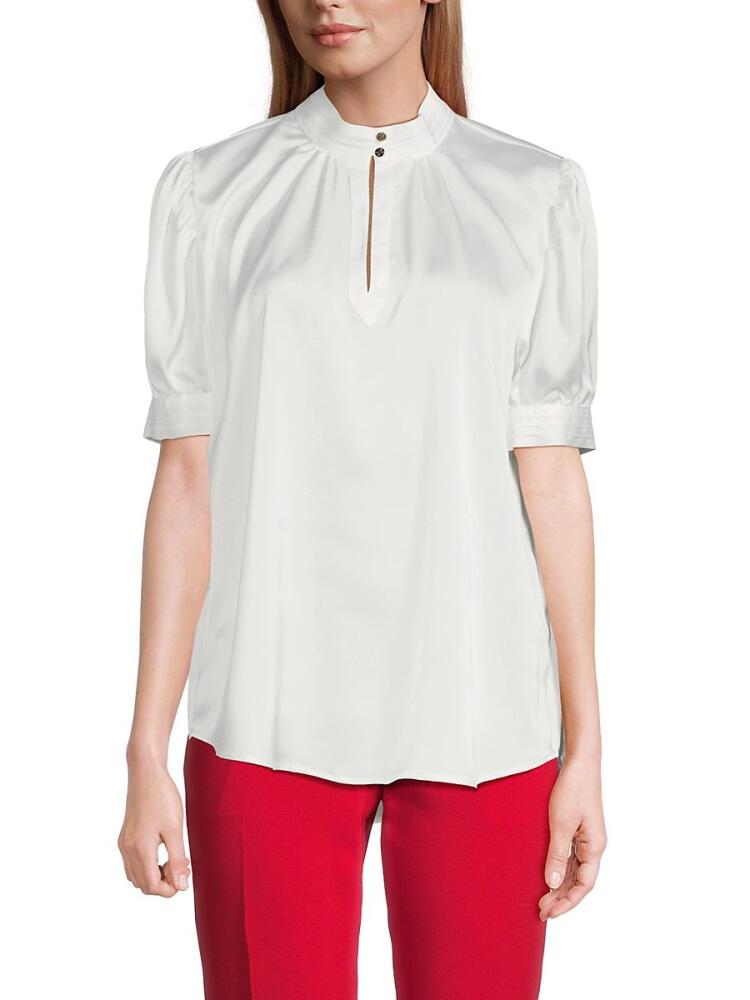 Karl Lagerfeld Paris Women's Keyhole Puff Sleeve Blouse - Soft White Cover