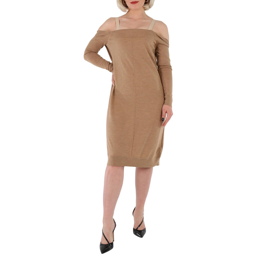 Burberry Ladies Biscuit Bra-Detail Long Sleeve Wool Dress Cover