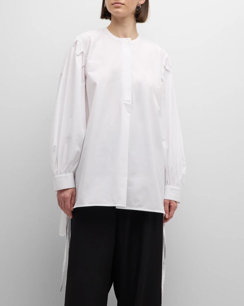 Tie-Cuff Long-Sleeve Oversized Cotton Shirt Cover