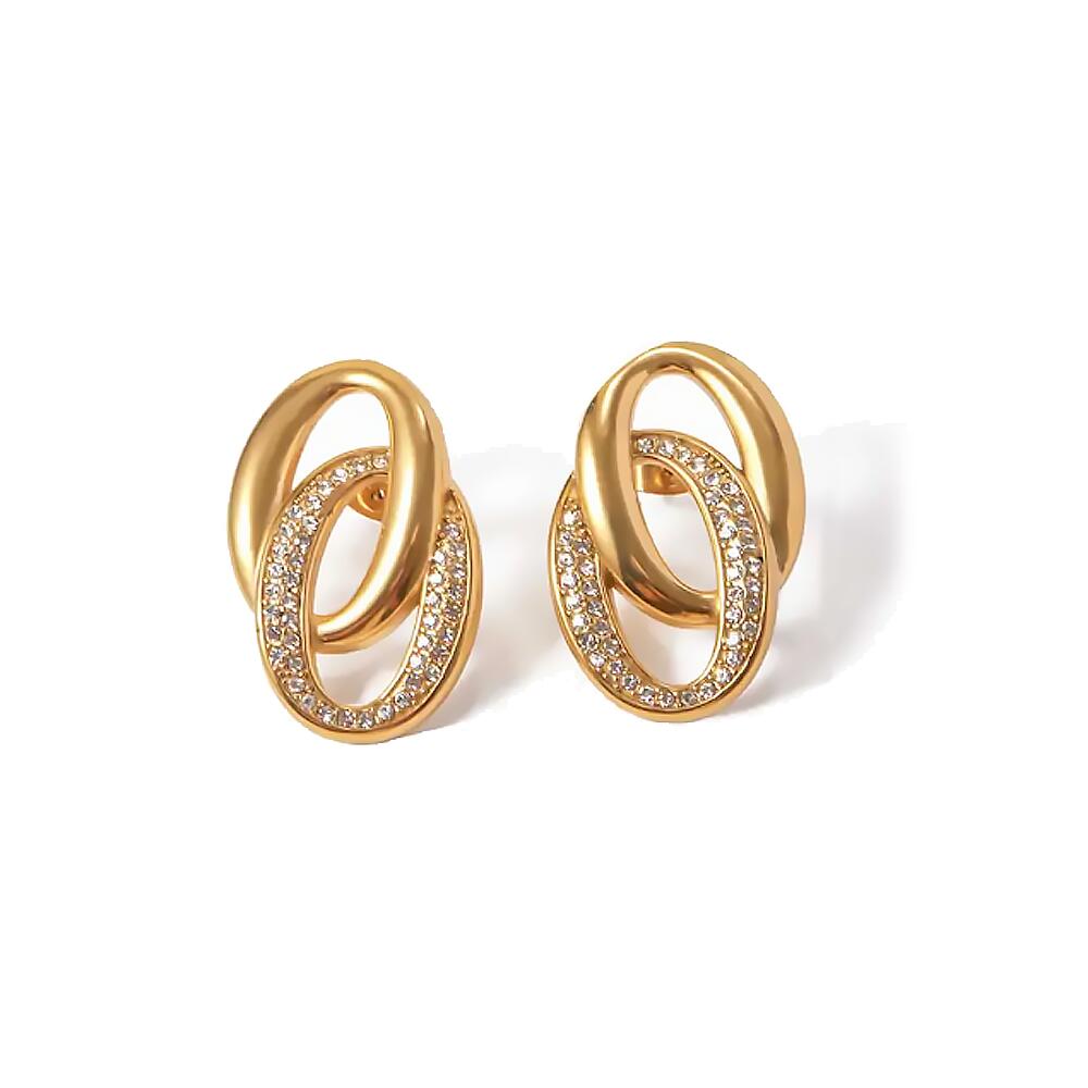 BY ADINA EDEN Solid/Pave Double Link Stud Earring in Gold Cover