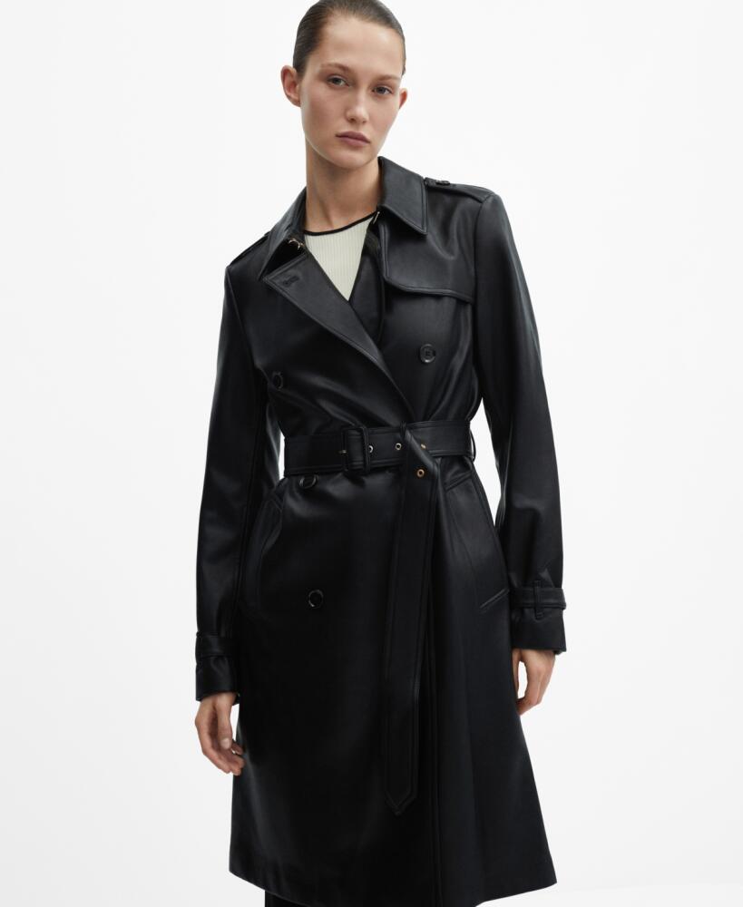 Mango Women's Leather-Effect Trench Coat - Black Cover