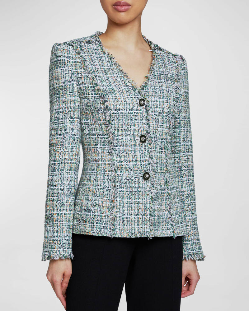 Santorelli Georgia Fringe-Trim Tweed Jacket Cover