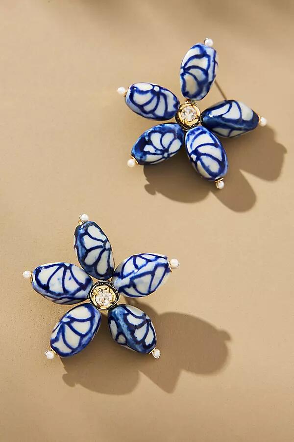 By Anthropologie Printed Porcelain Flower Post Earrings Cover