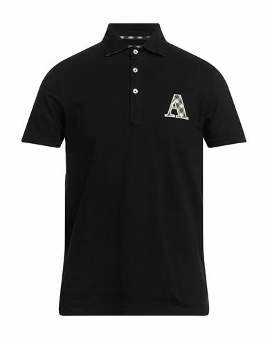 Aquascutum Man Polo shirt Black Cotton, Elastane Cover