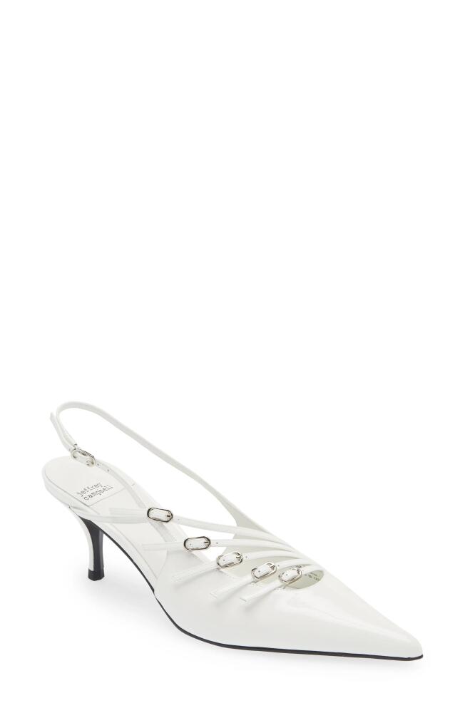 Jeffrey Campbell Lash Pointed Toe Kitten Heel Sandal in White Patent Cover