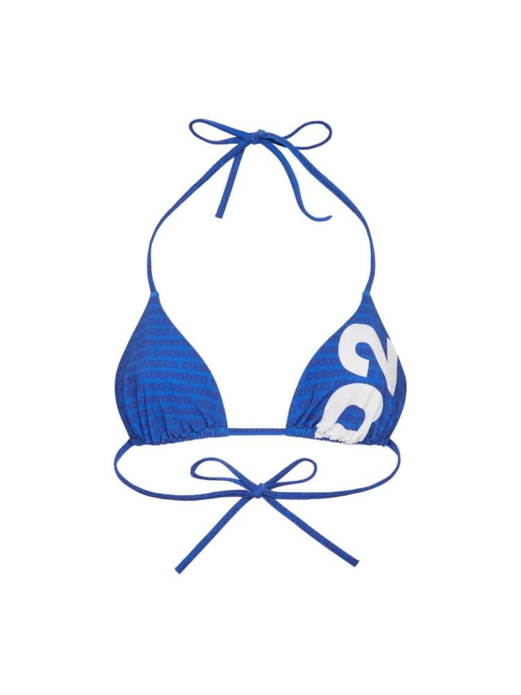 DSQUARED2 logo-print halterneck bikini top - Blue Cover