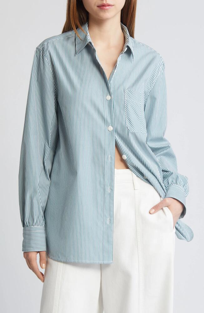 rag & bone Maxine Stripe Cotton Button-Up Shirt in Green Stripe Cover