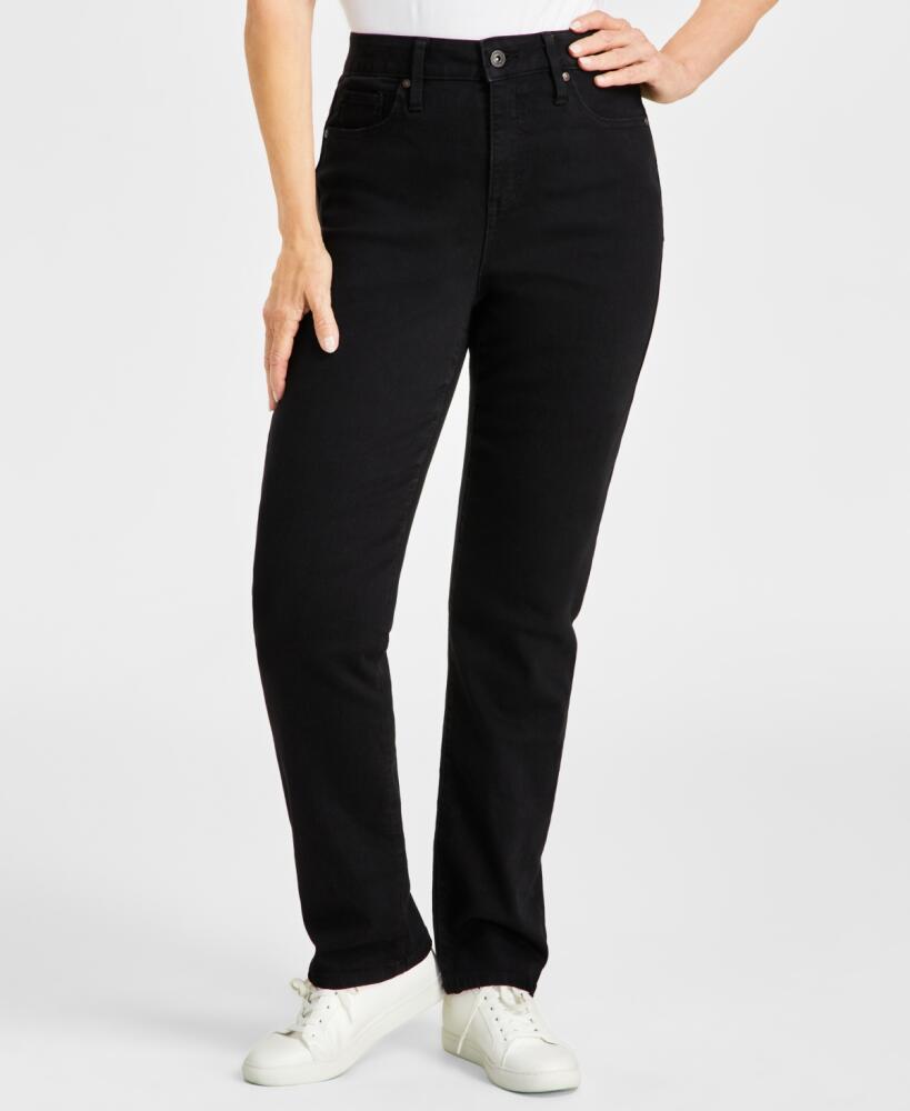 Style & Co Petite High-Rise Natural Straight-Leg Jeans, Petite & Petite Short, Created for Macy's - Deep Black Cover