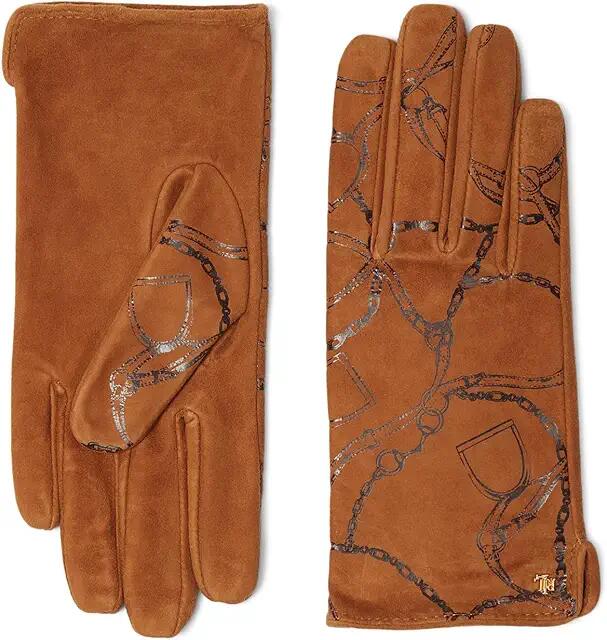 Lauren Ralph Lauren Printed Suede Belting Glove (Whiskey Brown) Gore-Tex Gloves Cover