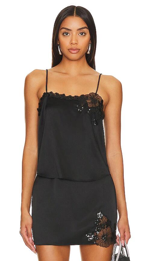 fleur du mal Sequin Violet Embroidery Applique Cami in Black Cover