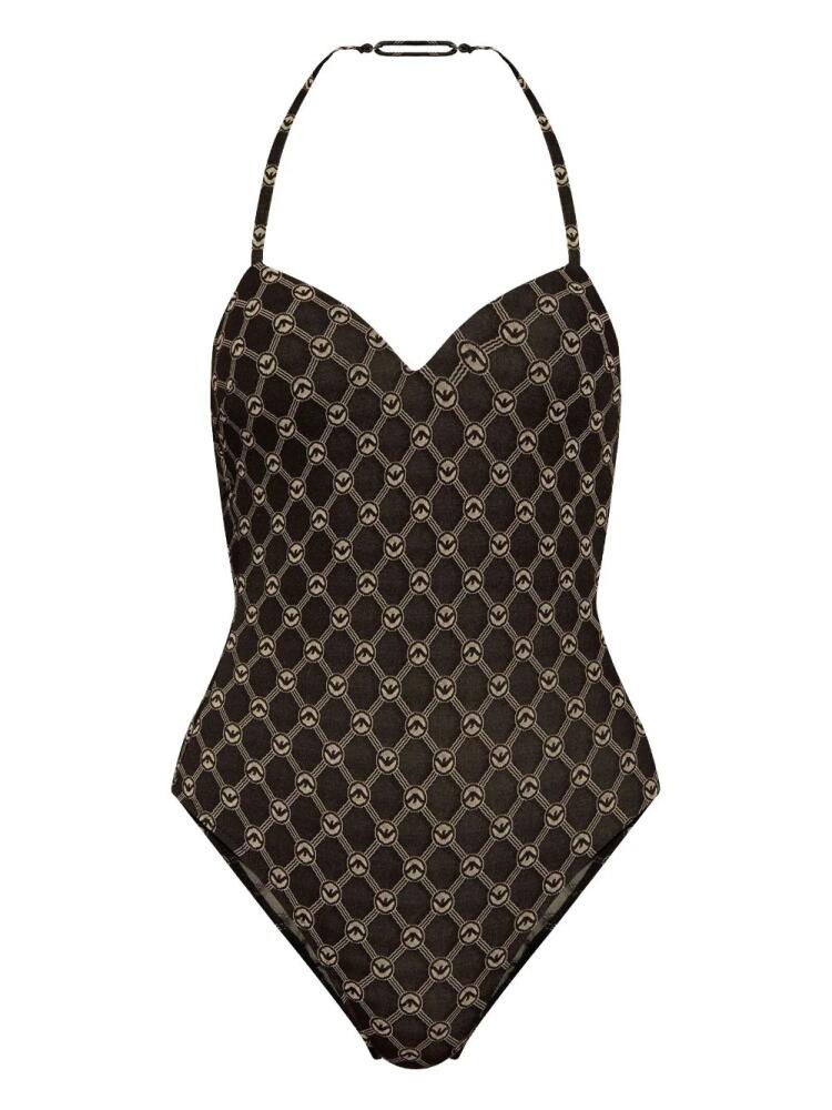 Emporio Armani monogram-print halterneck swimsuit - Black Cover