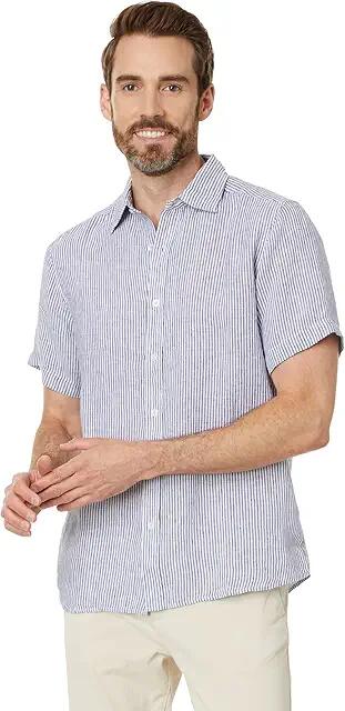 Vineyard Vines Stripe Linen Short Sleeve Shirt (Nautical Navy Stripe) Men's Jacket Cover