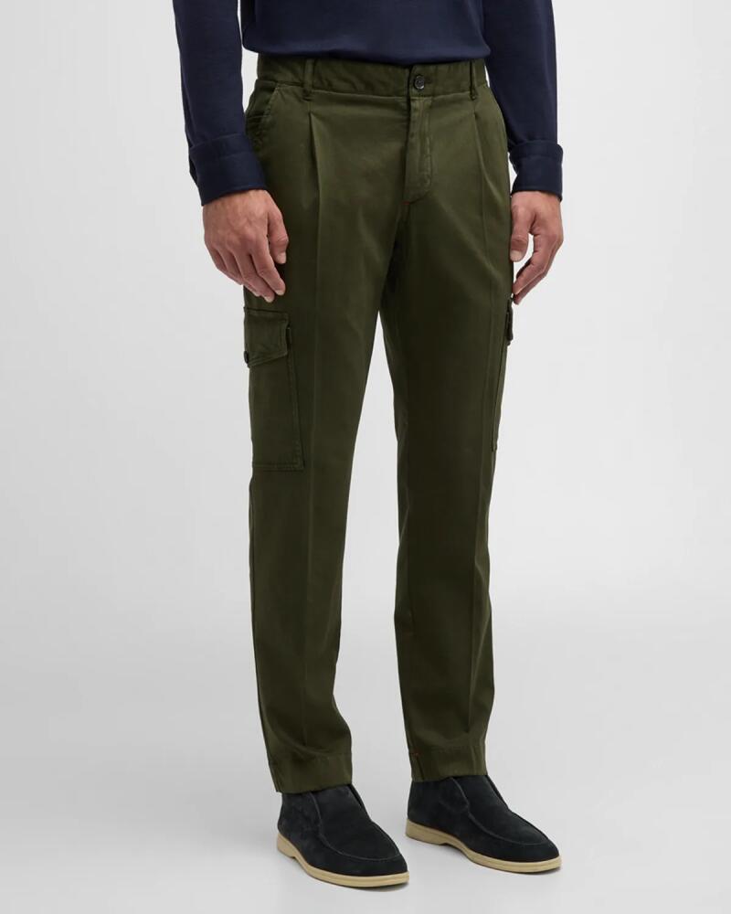 Isaia Men's Pleated Cotton-Cashmere Cargo Pants Cover