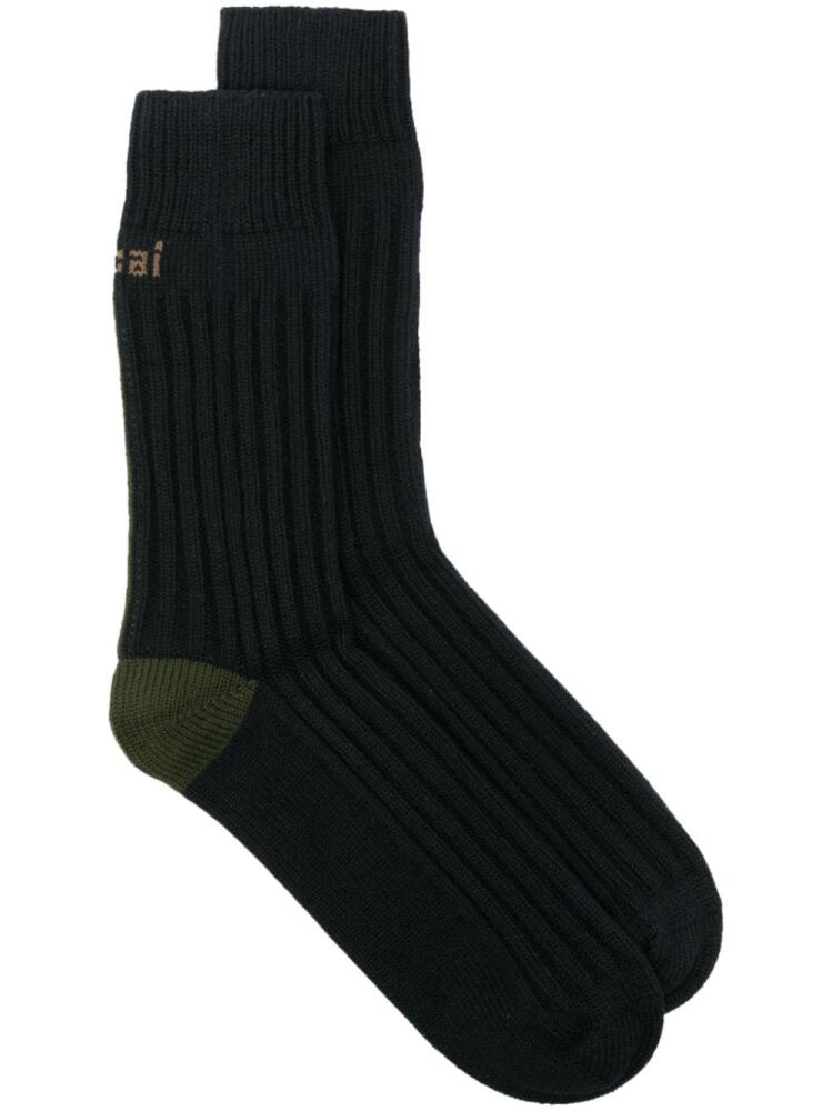 sacai logo intarsia-knit ribbed socks - Black Cover