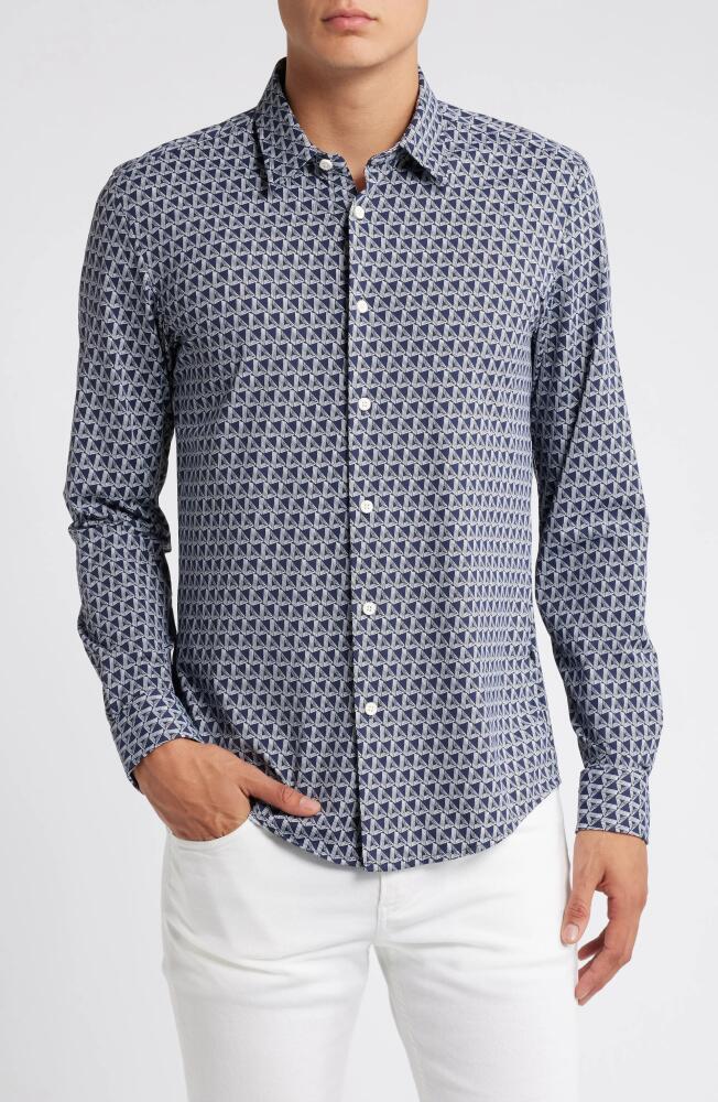 BOSS Roan Stretch Button-Up Shirt in Dark Blue Cover