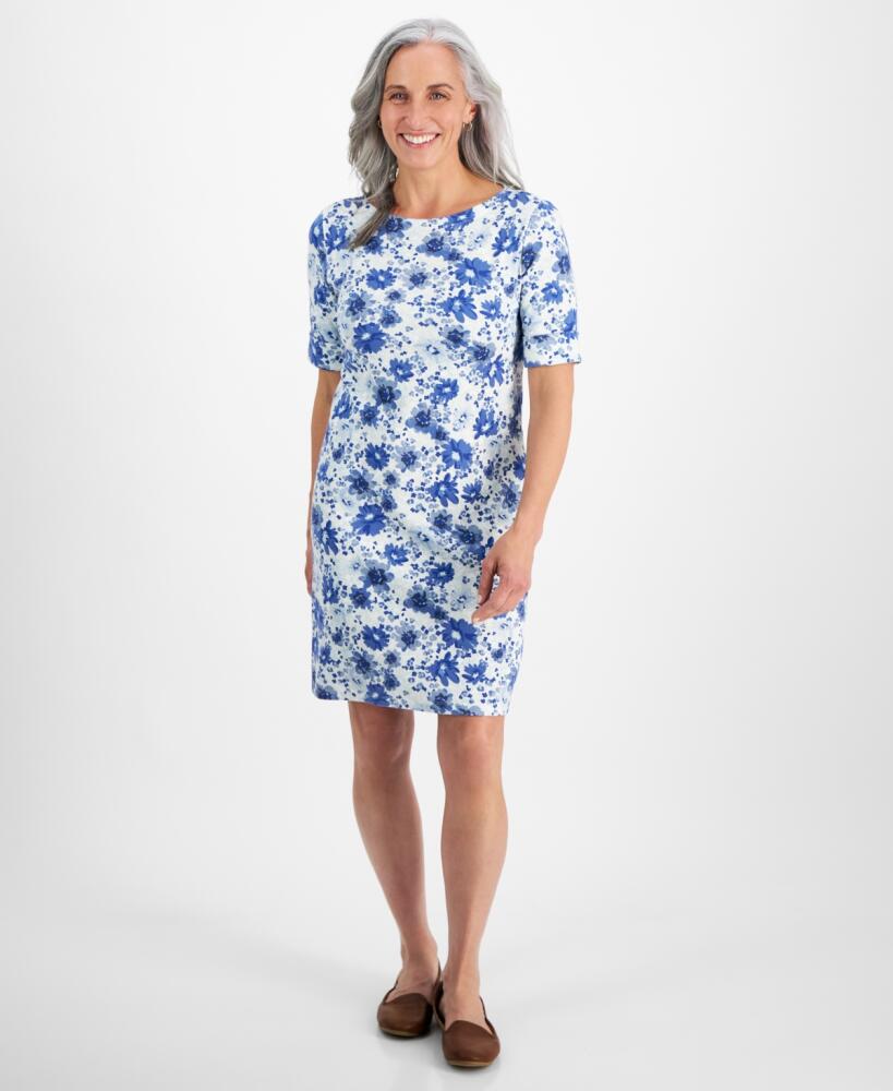 Style & Co Petite Wind Garden Boat-Neck Knit Dress, Created for Macy's - Garden White Cover