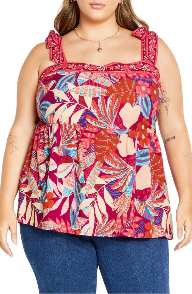 City Chic Paradiso Print Tie Strap Peplum Tank in Paridiso Cover