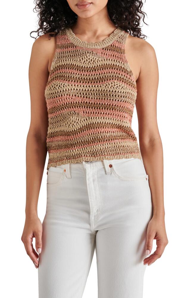 Steve Madden Hannah Metallic Open Stitch Sleeveless Sweater in Mushroom Cover