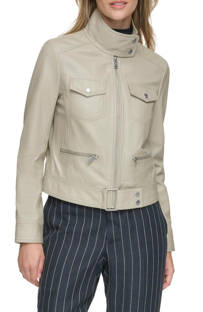 Andrew Marc Leather Moto Jacket in Stone Cover