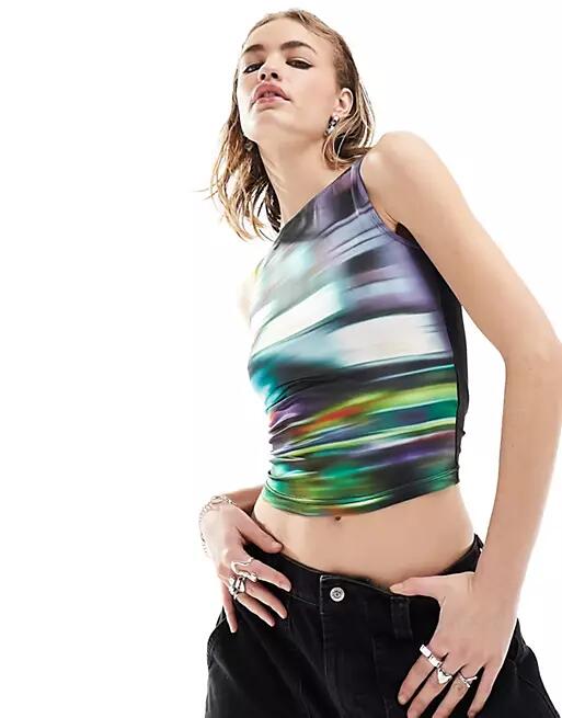 Daisy Street fitted tank top in blur print-Multi Cover