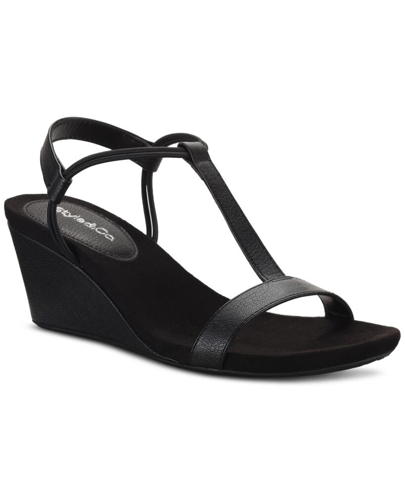 Style & Co Women's Mulan Wedge Sandals, Created for Macy's - Black Pebble Cover