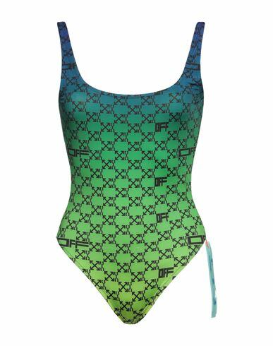 Off-white Woman One-piece swimsuit Green Polyester, Elastane Cover