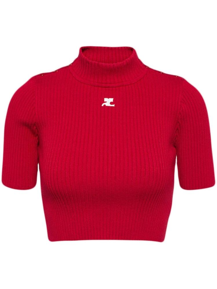 Courrèges logo-appliqué cropped ribbed jumper - Red Cover