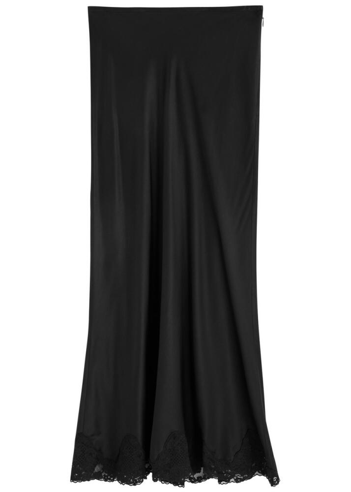 Rixo Crystal Lace-trimmed Satin Maxi Skirt - Black Cover