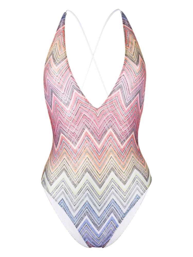 Missoni V-neck zigzag-print swimsuit - Pink Cover