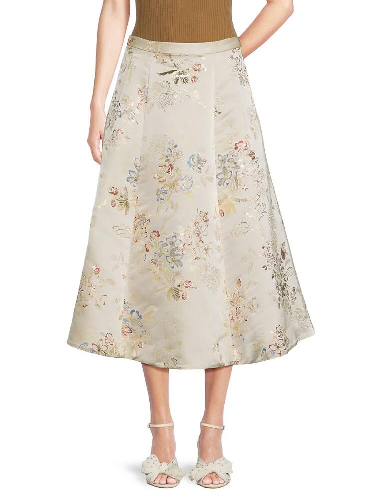 Adam Lippes Women's Eloise Floral Silk Blend Midi Skirt - Champagne Cover