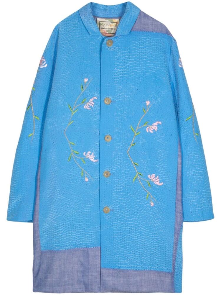 By Walid flower-embroidered cotton coat - Blue Cover