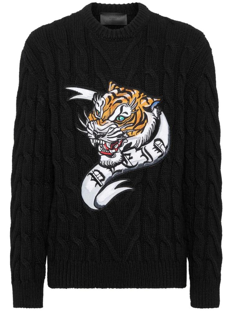 Philipp Plein tiger-appliqué wool jumper - Black Cover