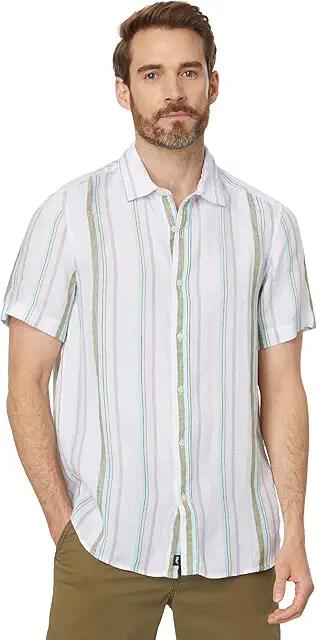 Vineyard Vines Stripe Linen Short Sleeve Shirt (Stripe Andros Blue_47) Men's Jacket Cover