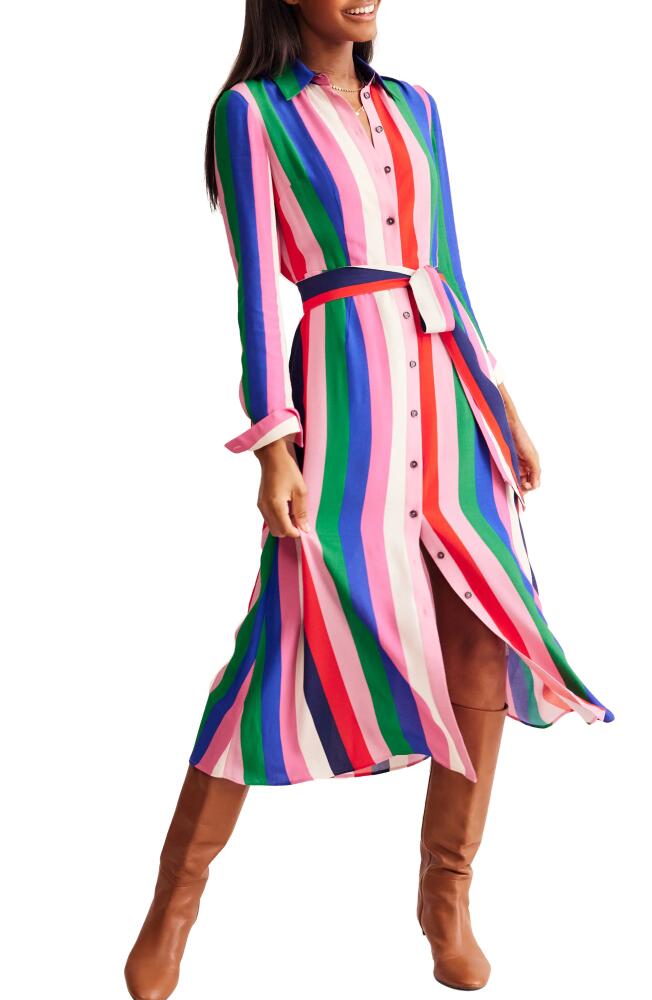 Boden Kate Tie Belt Long Sleeve Shirtdress in Rainbow Stripe Cover