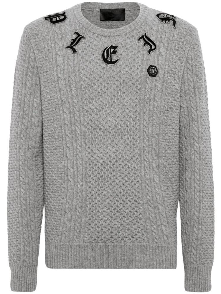 Philipp Plein logo-appliqué cable-knit jumper - Grey Cover