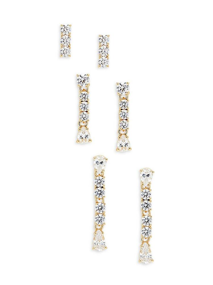 Adriana Orsini Women's Set of 3 18K Goldplated & Cubic Zirconia Linear Earrings - Gold Cover