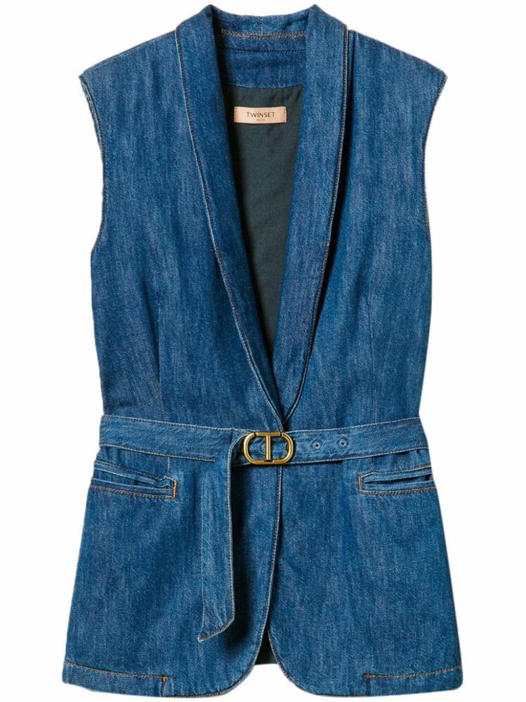 TWINSET belted denim waistcoat - Blue Cover