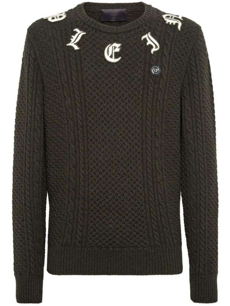 Philipp Plein logo-appliqué cable-knit jumper - Green Cover