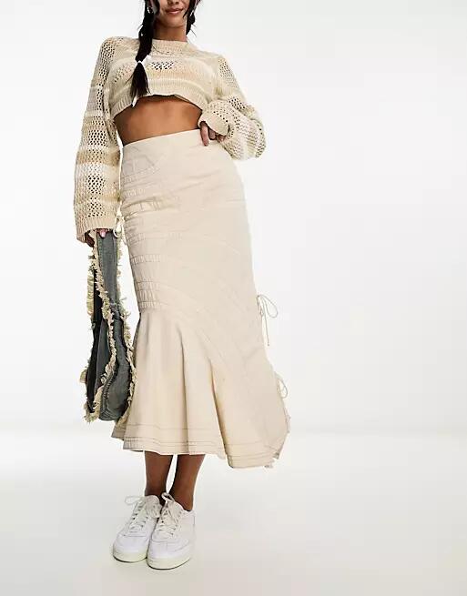 Reclaimed Vintage parachute cargo maxi skirt in stone-White Cover