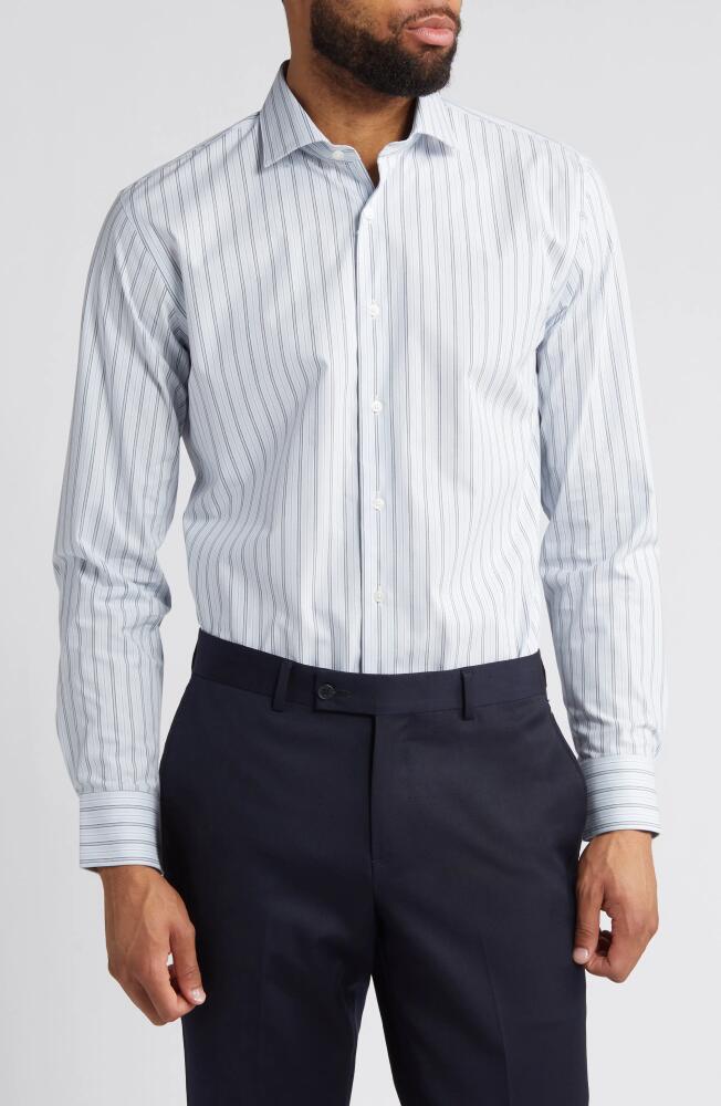 Nordstrom Tech Smart Trim Fit Stripe Stretch Dress Shirt in Blue - White Mario Stripe Cover