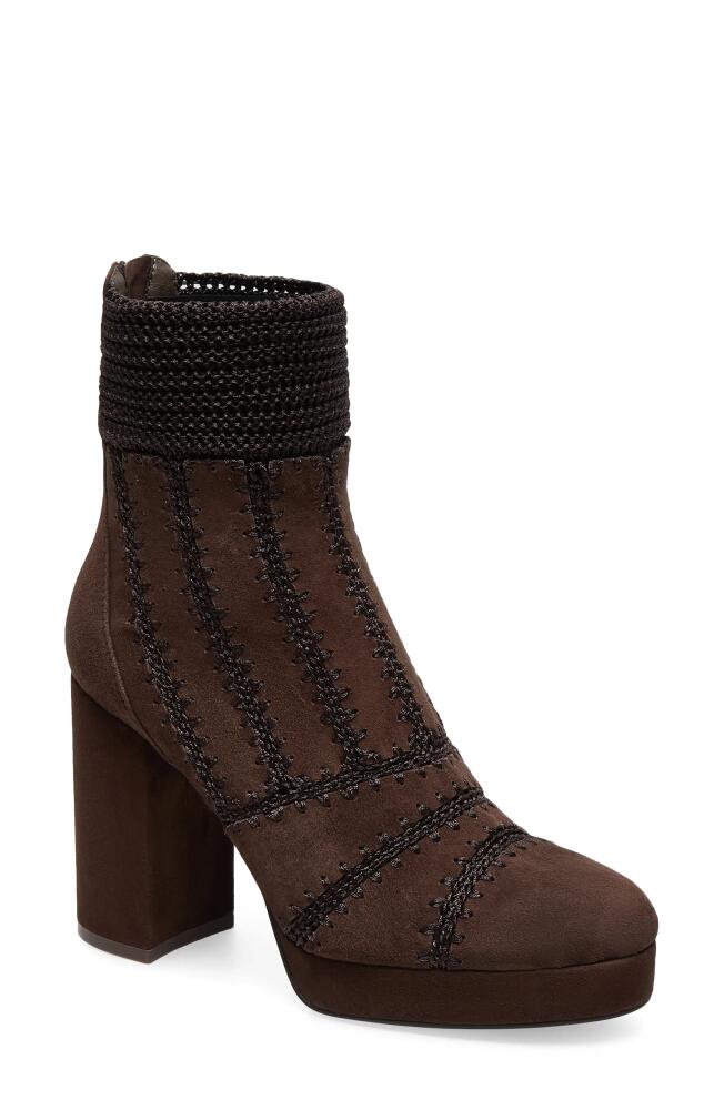 Silent D Yasmin Patchwork & Knit Platform Boots in Choc Suede Cover