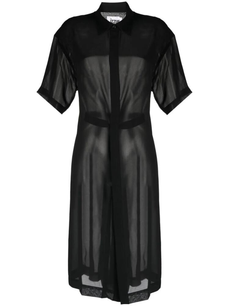 izzue semi-sheer midi shirtdress - Black Cover