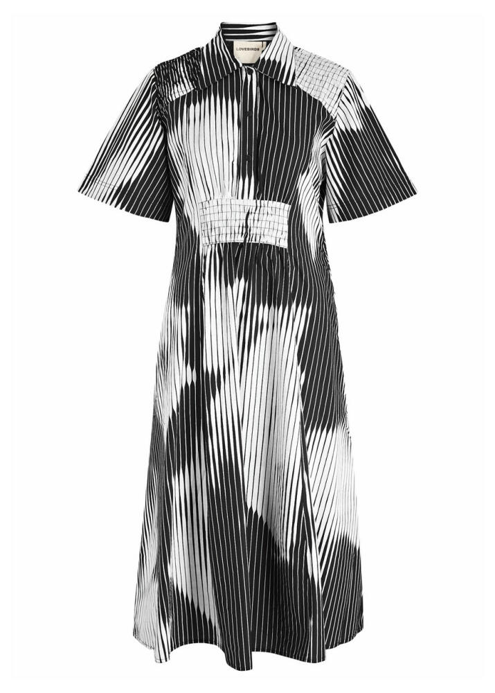 Lovebirds Striped Cotton-poplin Midi Shirt Dress - Black And White Cover